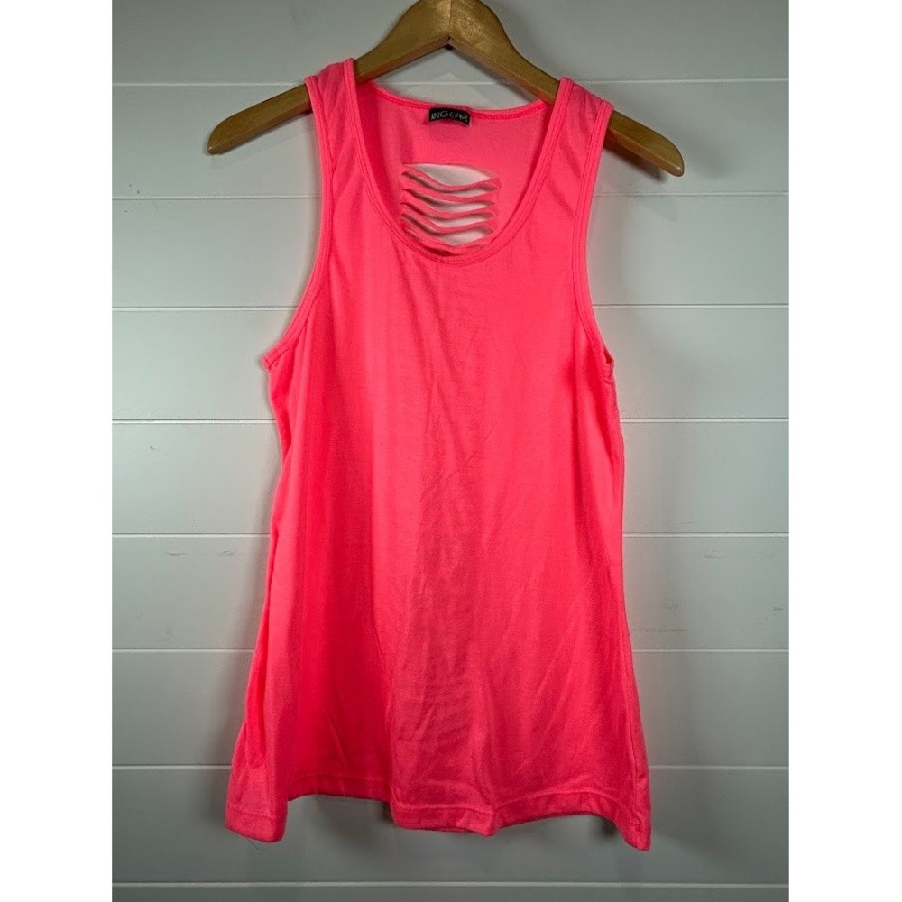 Ingear Neon Pink Shredded Back Tank Top XL Laser Cut Barbiecore Festival Beach